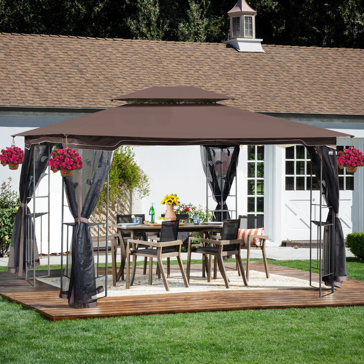Ventilated Double Roof Gazebo with Mosquito Net, Outdoor Patio Tent for Backyard
