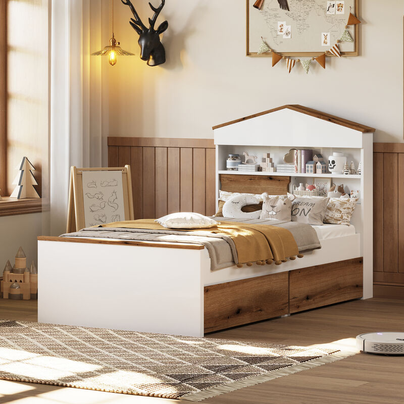Merax House-Shaped Platform Bed with Storage Shelf