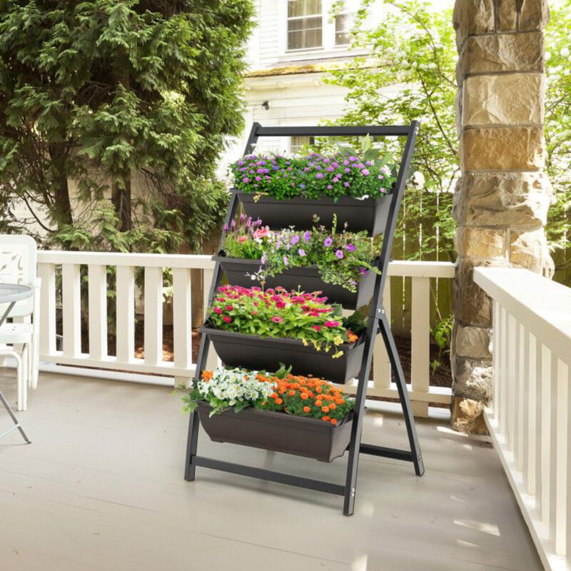 Hivvago 4-Tier Vertical Raised Garden Bed with 4 Containers and Drainage Holes