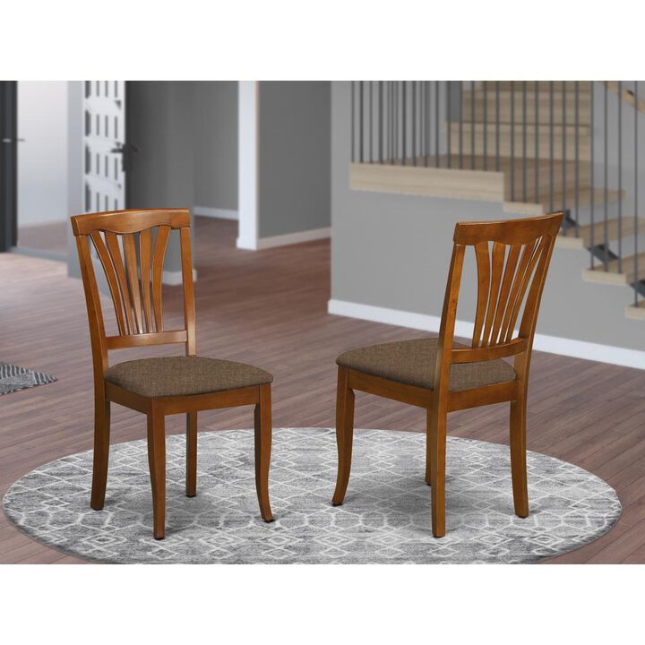 East West Furniture AVC-SBR-C Avon Chair for dining room with Linen Fabric Seat - Saddle Brow Finish