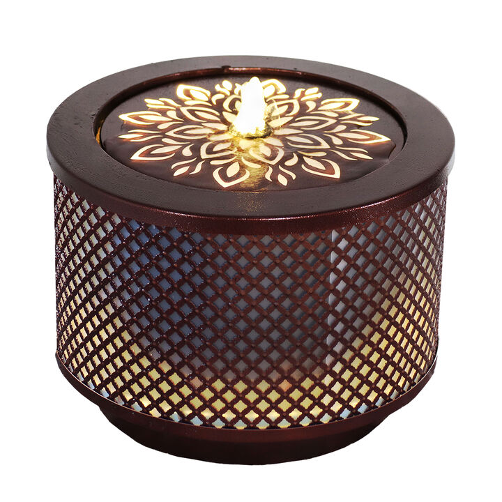 Sunnydaze Repeating Diamond Cylinder Iron Water Fountain with LED Lights