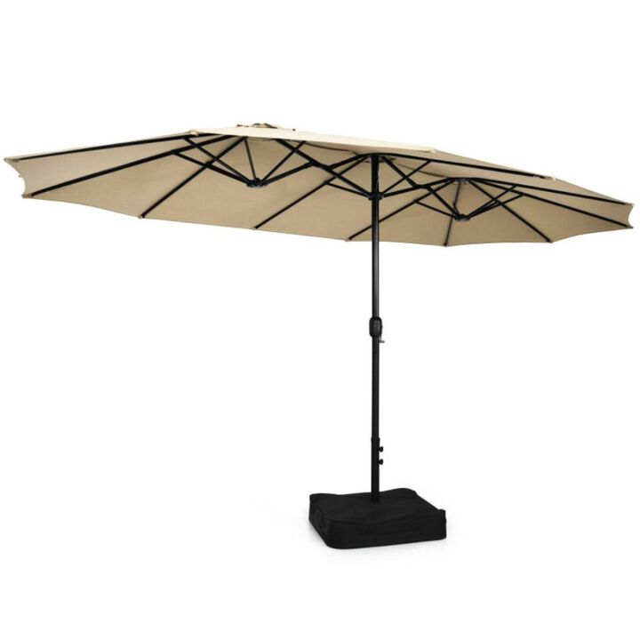 Hivvago 15 Feet Double-Sided Twin Patio Umbrella with Crank and Base
