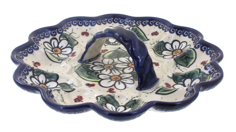 Blue Rose Polish Pottery Ladybug Egg Plate