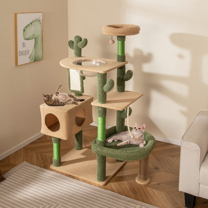 59-Inch Multilevel Cactus Cat Tree with Scratching Posts, Cando Toy, and Rope for Cats