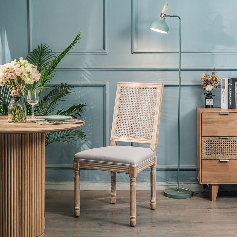 CAMBRIDGE Set of 2 Dining Chairs in Rattan and  Fabric