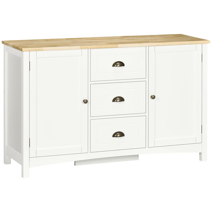 White Entryway Buffet: Cabinet with Drawers, Shelves & Rubber Wood Top