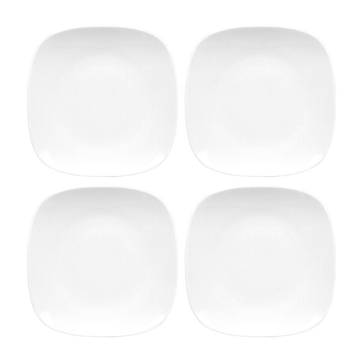 Porcelain Mimoza 8.5" x 8.5" Square White Porcelain Plate (Set of 4)