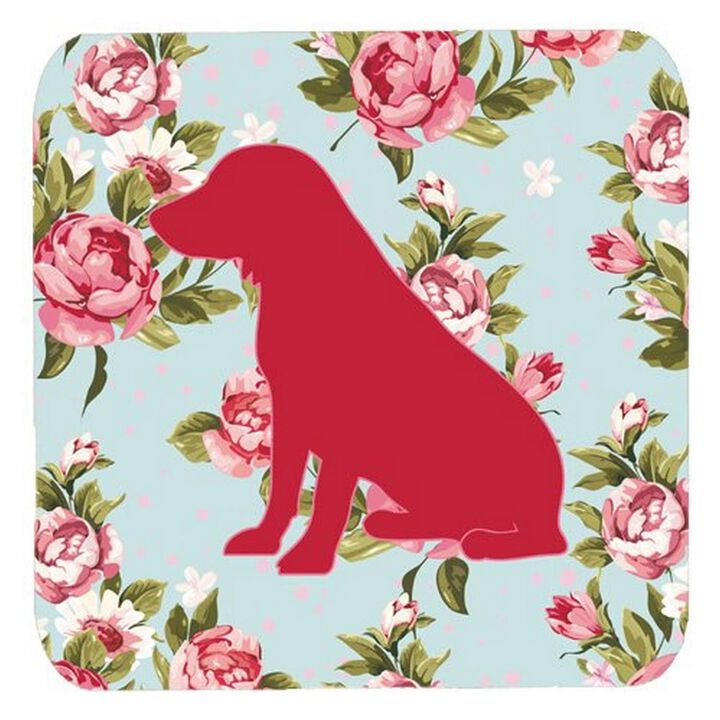 Caroline's Treasures BB1070-RS-BU-FC Boykin Spaniel Shabby Chic Blue Roses Foam Coasters (Set of 4), 3.5 H x 3.5 W, Multicolor