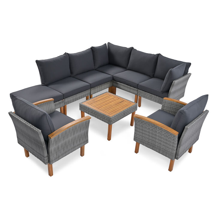 Whisen Patio Rattan Furniture Set, Outdoor Conversation Set with Coffee Table, Washable Cushion