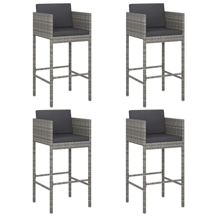 Lexy Outdoor Barstool Chairs Set of 4, Black Fabric and Gray Rattan - Benzara Lexy Outdoor Barstool Chairs Set of 4, Black Fabric and Gray Rattan - Benzara