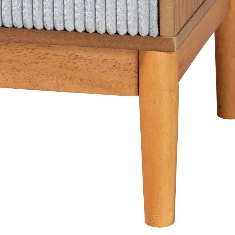 Baxton Studio Taylin Mid Century Grey Corduroy and Oak Brown Wood 2 Drawer Nightstand