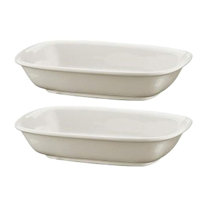 Gourmet 5.5" x 4" x h:1.25" 7 oz. Rectangular Warm White Porcelain Deep Plate (Set of 2)