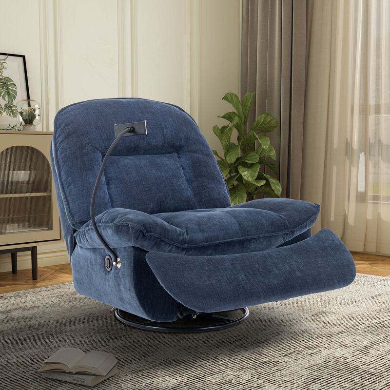 Lake Green Chenille Fabric Swivel Recliner with Mobile Phone Bracket