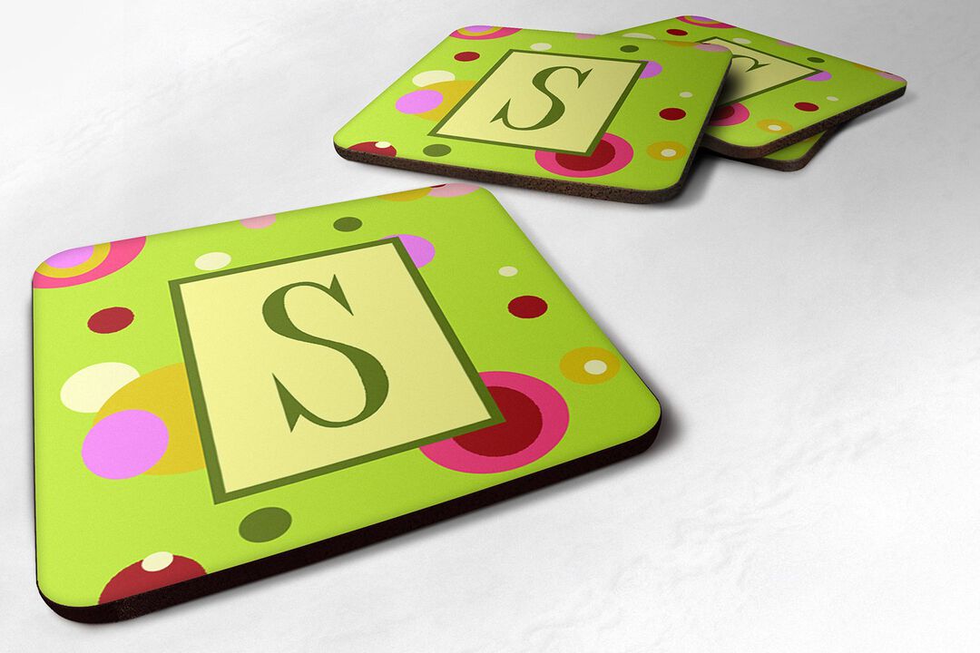 Caroline's Treasures CJ1010-SFC Monogram-Green Foam Coasters (Set of 4), Initial Letter S, 3.5 H x 3.5 W, Multicolor
