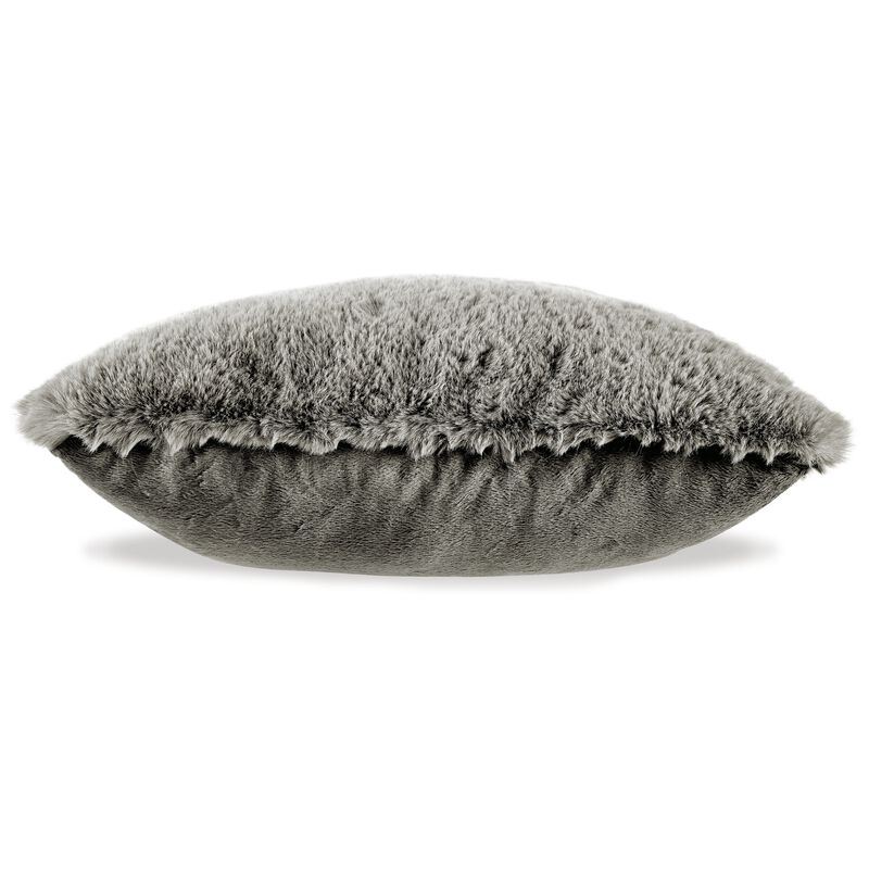 Dift Square Accent Throw Pillow, 20 Inch, Dark Gray Faux Rabbit Fur - Benzara