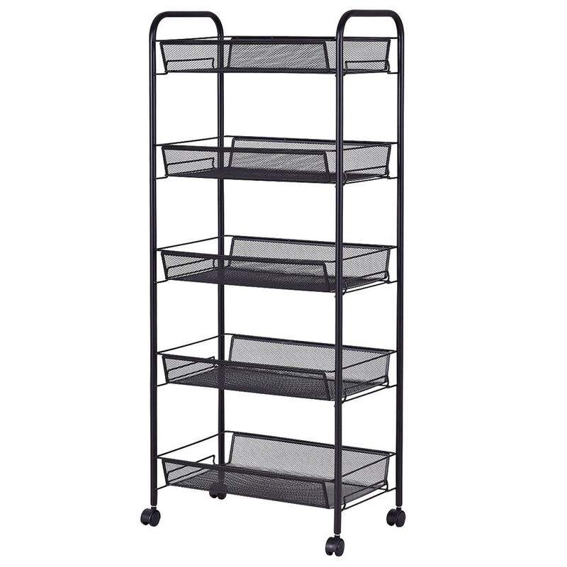 5 Tier Storage Rack Trolley Cart-Black