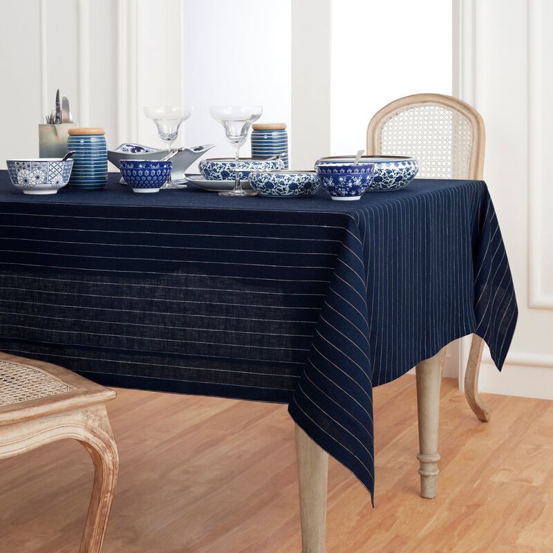 Solino Home 100% Pure Linen Tablecloth | Pinstripe
