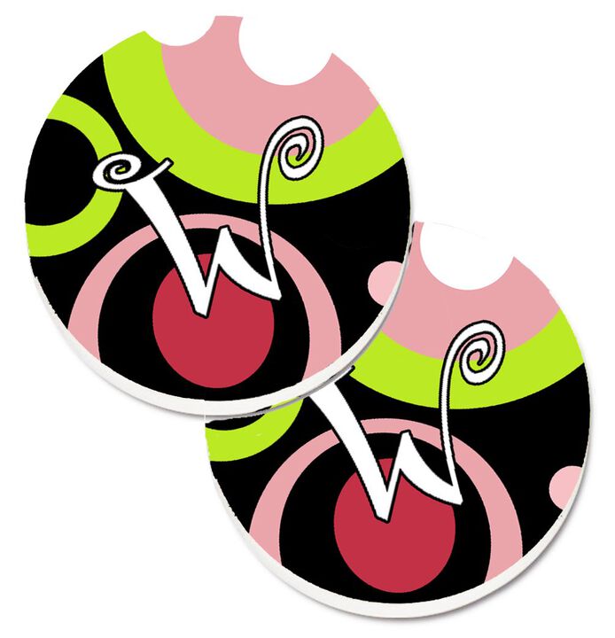 Caroline's Treasures Letter W Monogram - Retro In black Set of 2 Cup Holder Car Coasters AM1002-WCARC, 2.56, Multicolor