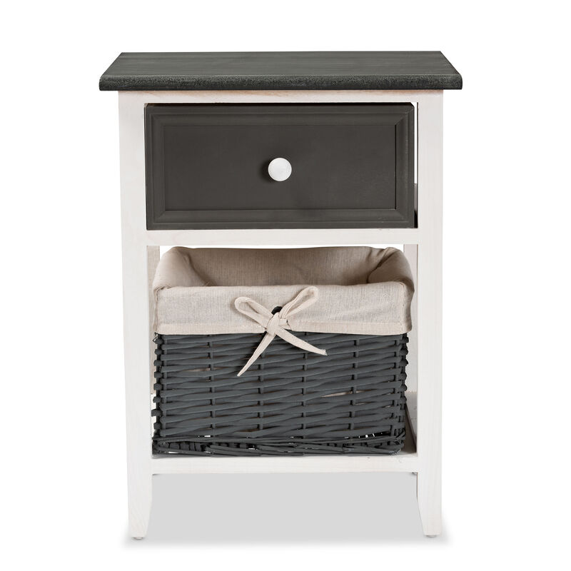 Baxton Studio Shadell Transitional Two Tone Wood 1 Drawer Storage Unit with Basket
