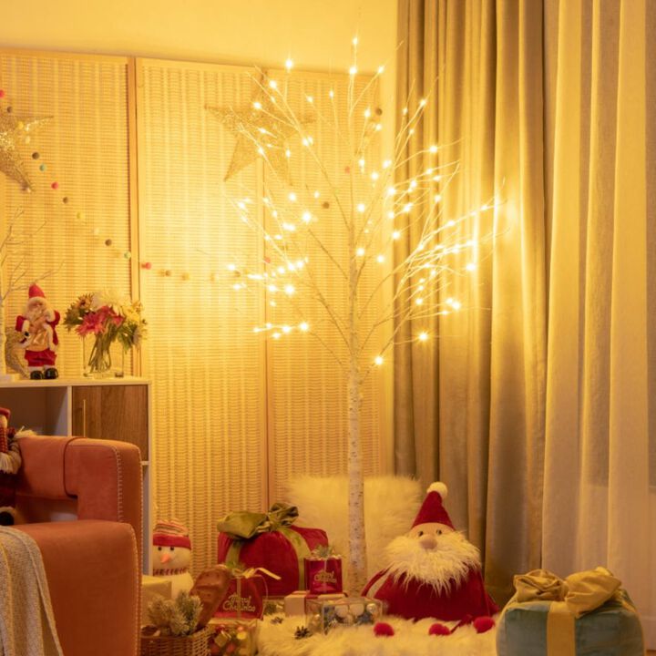 Hivvago Pre-lit White Twig Birch Tree for Christmas Holiday with LED Lights