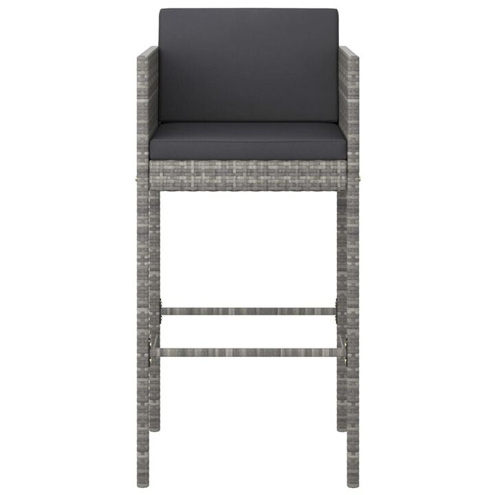 Lexy Outdoor Barstool Chairs Set of 4, Black Fabric and Gray Rattan - Benzara