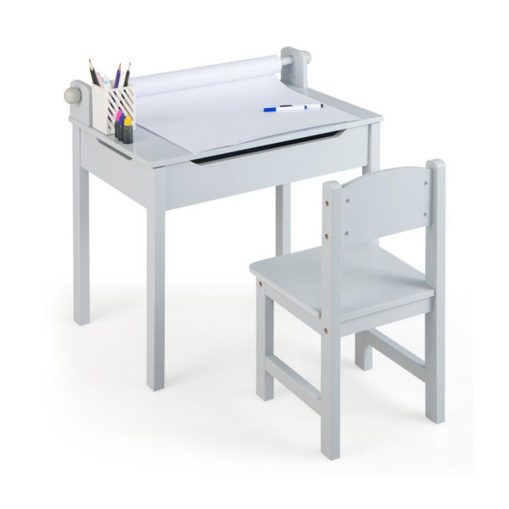 Hivvago Wooden Kids Table and Chair Set with Storage and Paper Roll Holder Hivvago Wooden Kids Table and Chair Set with Storage and Paper Roll Holder