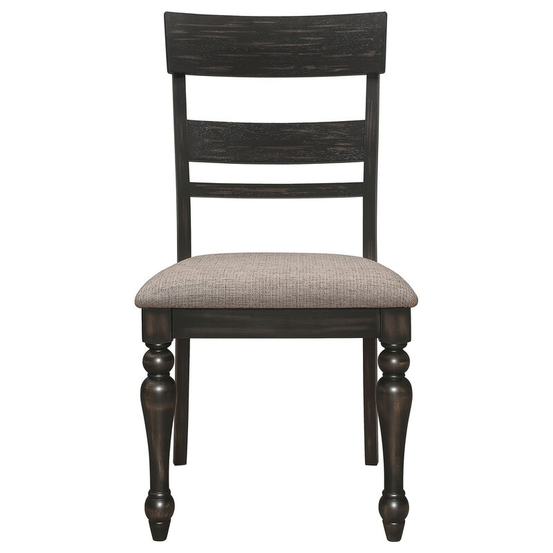 Brad Dining Chair Set of 2, Ladder Back, Stone Brown,  Charcoal Gray - Benzara