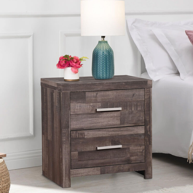 Nightstand with Rough Hewn Saw Texture and Panel Base, Rustic Gray-Benzara