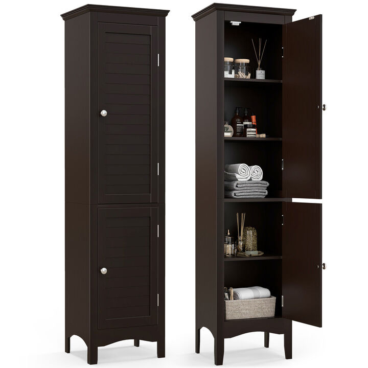 Tall Bathroom Floor Cabinet with Shutter Doors and Adjustable Shelf