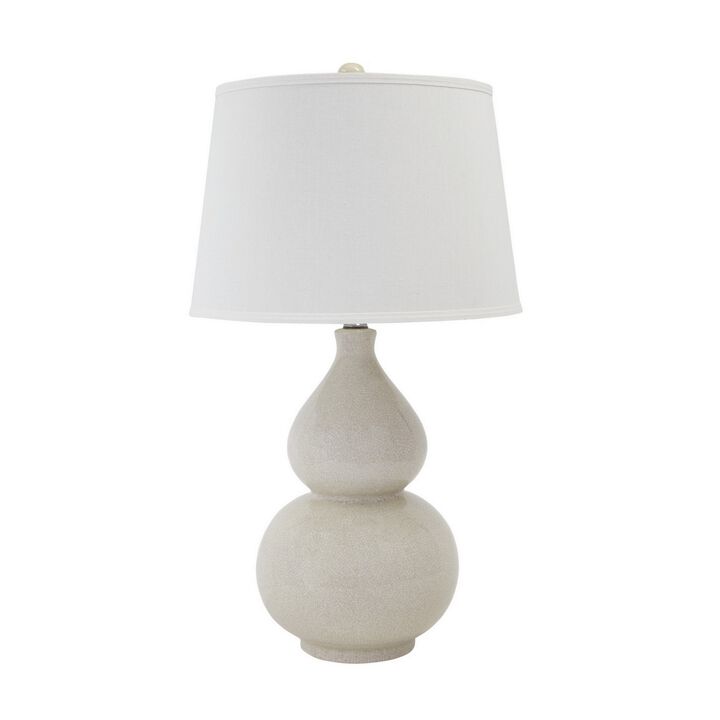 Hardback Shade Table Lamp with Double Gourd Ceramic Base, Cream-Benzara