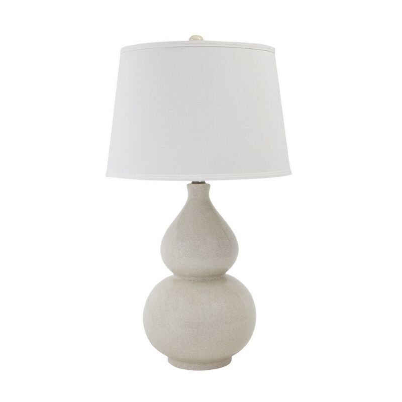 Hardback Shade Table Lamp with Double Gourd Ceramic Base, Cream-Benzara