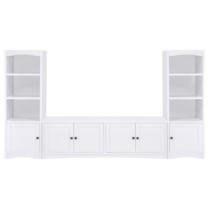 Donna 3pc TV Stand Wall Unit with 2 Media Towers, White, 78 Inch - Benzara Donna 3pc TV Stand Wall Unit with 2 Media Towers, White, 78 Inch - Benzara