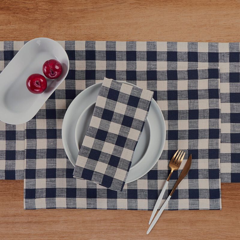 Solino Home 100% Pure Linen Placemats 14 x 19 Inch Set of 4 | Morgan Check