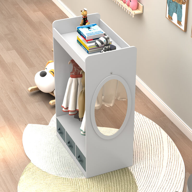 Open Wardrobe Closet with Mirror Freestanding Hanging Armoire with Shelves for Clothes Storage