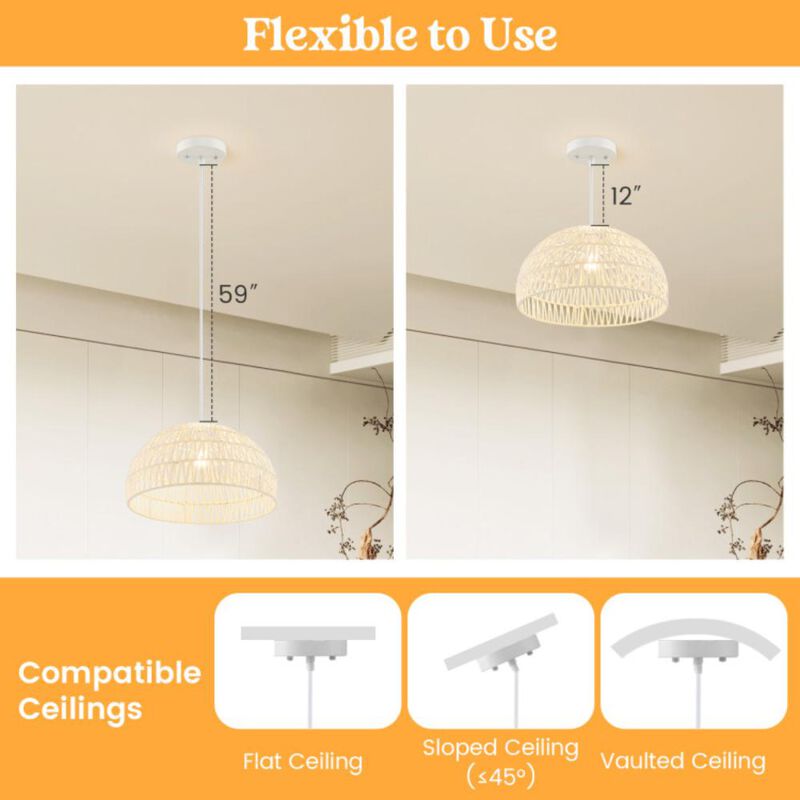 Hivvago Farmhouse Rattan Pendant Lights with Adjustable Hanging Rope-Beige