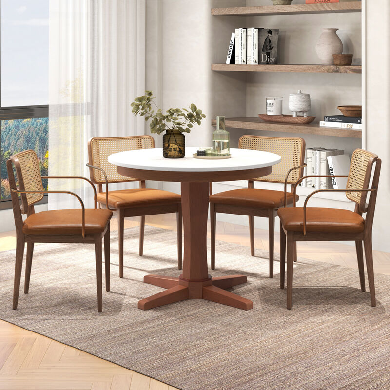 35 Inches Wooden Round Dining Table with Pedestal Base
