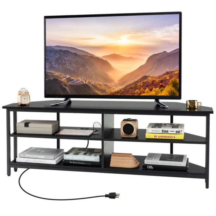 Hivvago 3-Tier Corner TV Stand for TVs up to 65 Inches with Charging Station