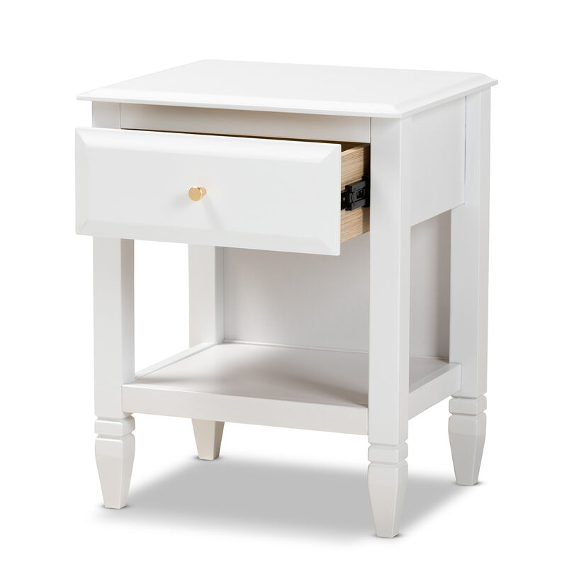 Baxton Studio Naomi Classic And Transitional White Finished Wood 1 Drawer Bedroom Nightstand