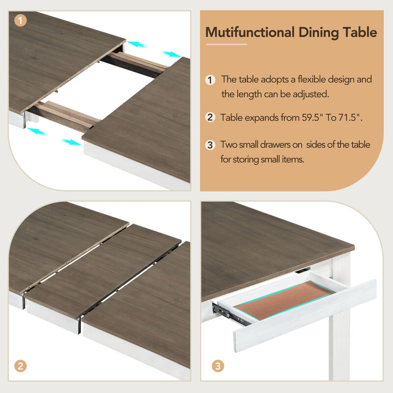 Merax Mutifunctional Extendable Wooden Dining Table Set with Chair