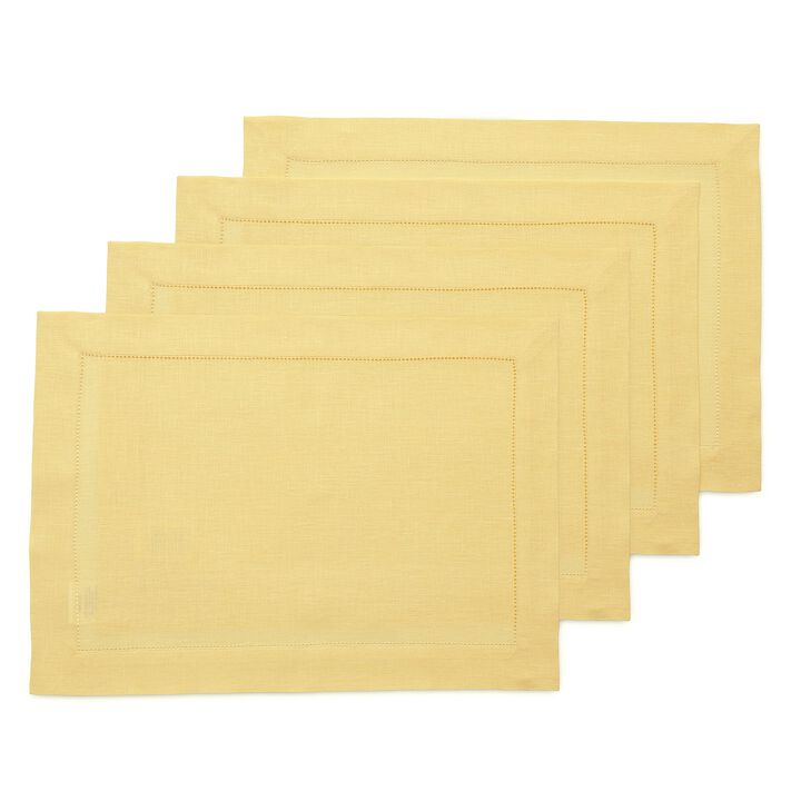 Solino Home 100% Pure Linen Placemats Set of 6 - 14 x 19 Inch | Classic Hemstitch