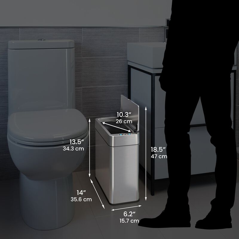 iTouchless 4 Gallon Stainless Steel Slim Sensor Trash Can (Right Side Lid Open)