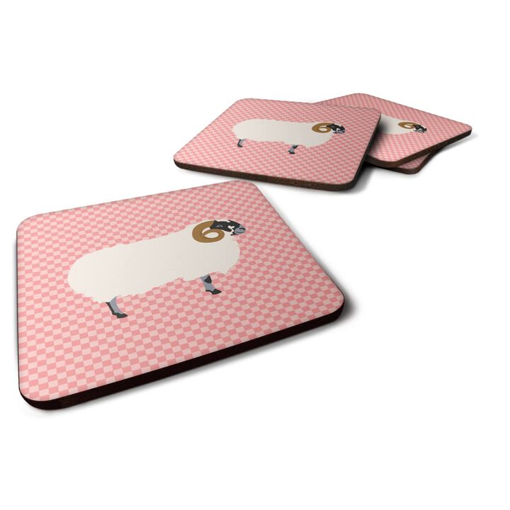 Caroline's Treasures Scottish Blackface Sheep Pink Check Decorative Coasters, 3.5, Multicolor