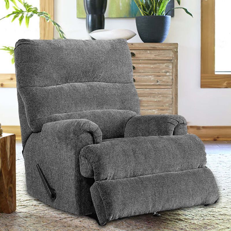 Manual Rocker Recliner with Fabric and Pull Lever, Gray-Benzara
