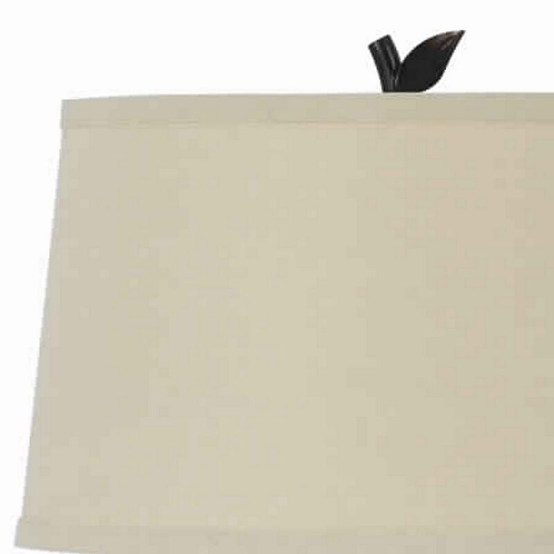 Metal Tree and Bird Body Table Lamp with Tapered Shade, Black and Beige-Benzara