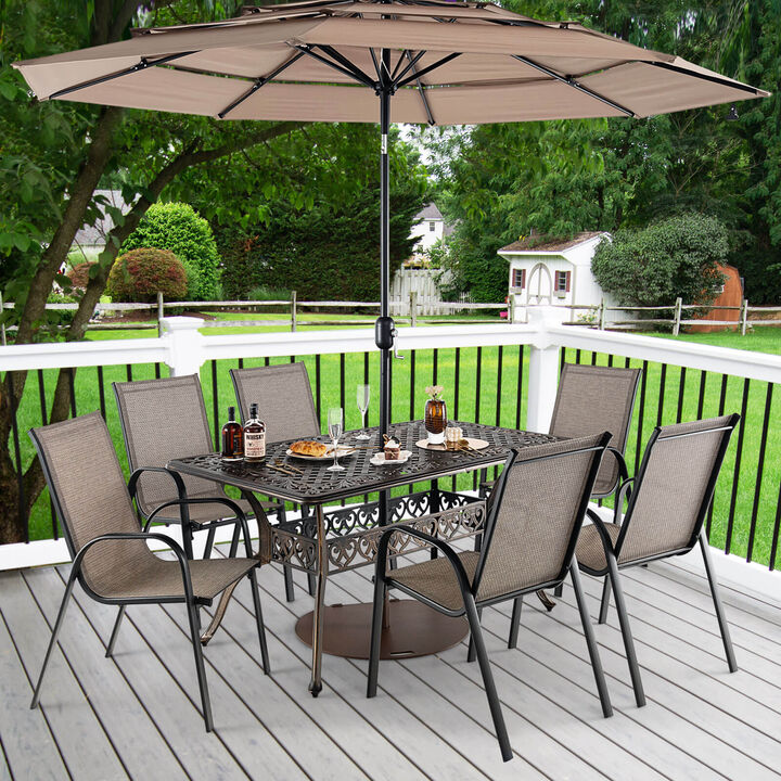 59 Inch Aluminum Patio Dining Table with Umbrella Hole fot 6 Persons