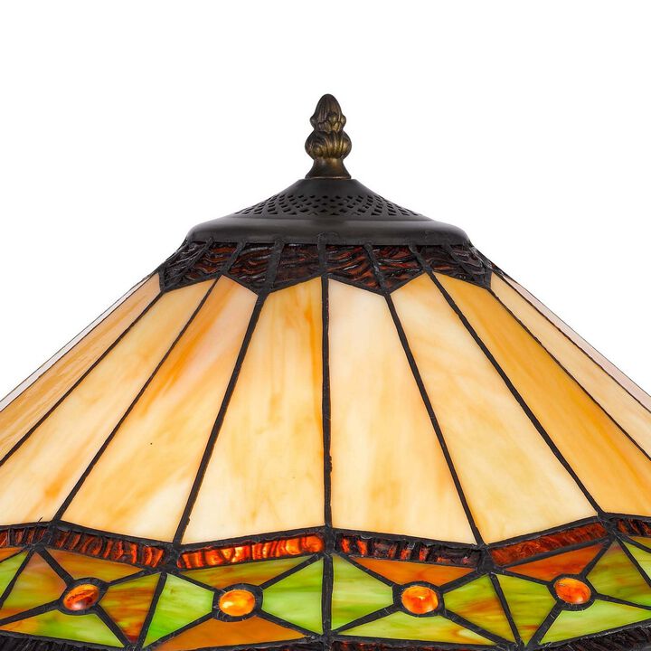 Dio 62 Inch Table Lamp, Colorful Tiffany Style Stained Glass, Bronze Resin - Benzara