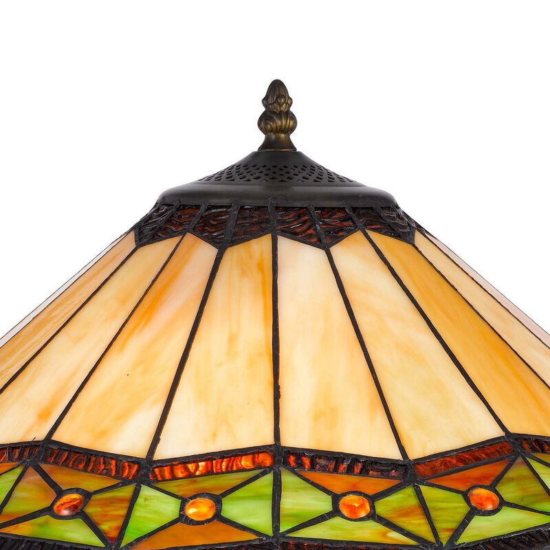 Dio 62 Inch Table Lamp, Colorful Tiffany Style Stained Glass, Bronze Resin - Benzara