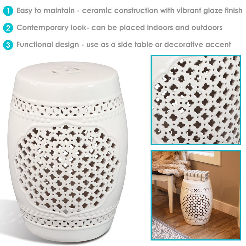 Sunnydaze 17.75 in Marrakesh Lattice Ceramic Glaze Garden Stool