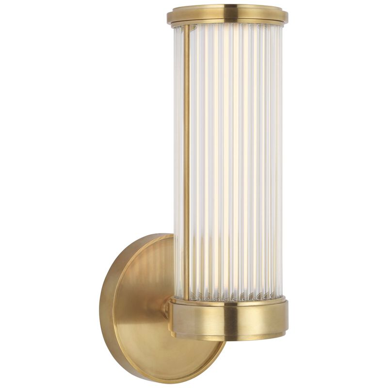 Ranier Double Bath Light in Natural Brass with Clear Glass Rods
