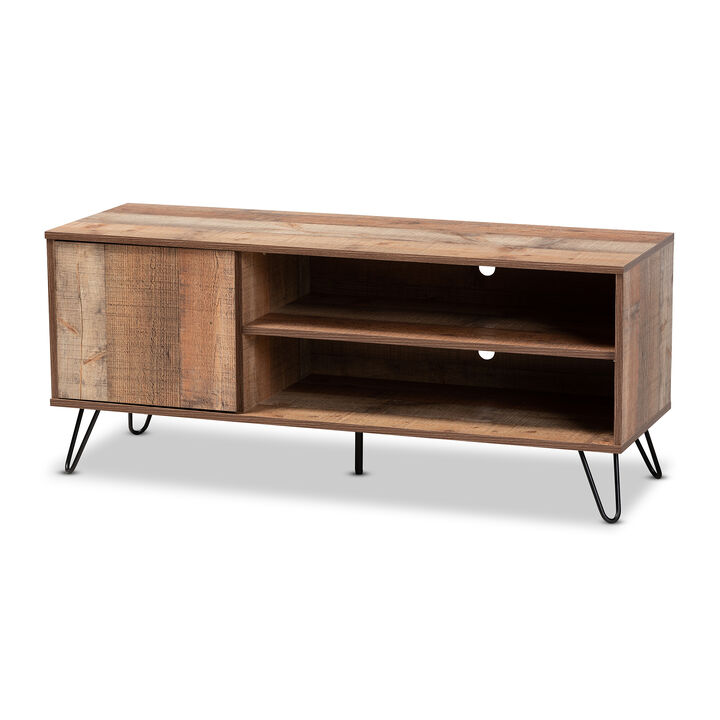 Baxton Studio Iver Modern and Contemporary Rustic Oak Finished 1 Door Wood TV Stand